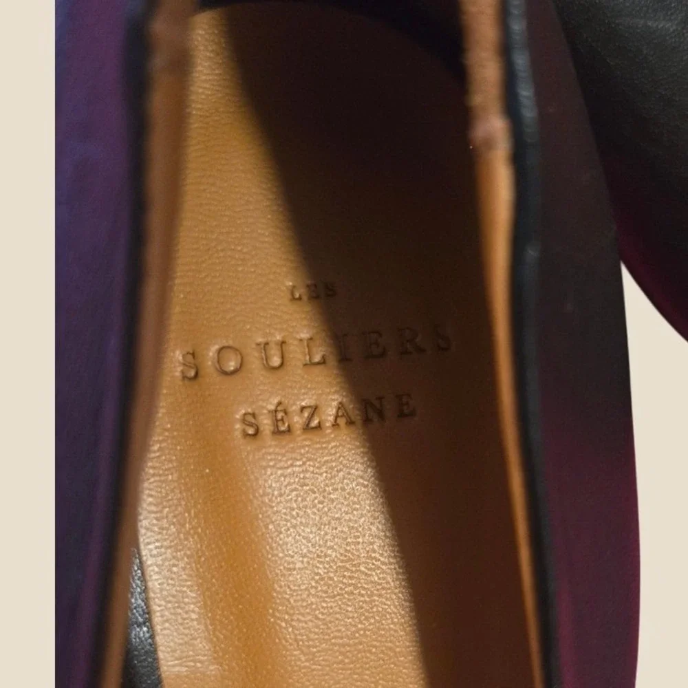 Sézane LesSouliers Black Leather Block Heel Pumps Square Toe Portugal EU 38 US 7 - Picture 6 of 9